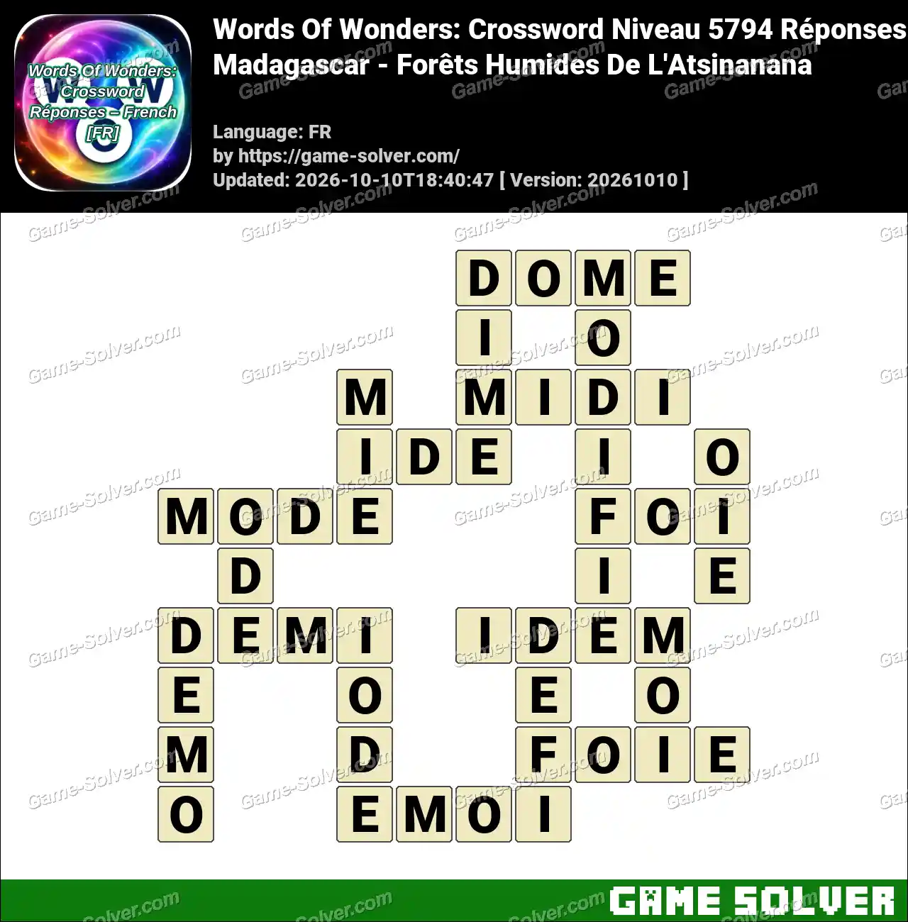 Words Of Wonders: Crossword Niveau 5794 Réponses – Madagascar – Forêts Humides De L’Atsinanana